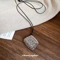 Black Cord Silver Mesh Bag Pendant Necklace Hollow Openwork view 4