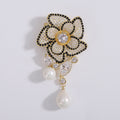 Layered Crystal Camellia Brooch with Faux Pearl Drops view 6
