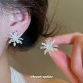 Crystal Flower Clip On Earrings In Silver And Gold Tones view 3