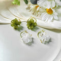 White and Green Translucent Flower Cluster Huggie Earrings view 1