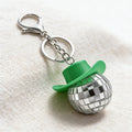 Green Cowboy Hat Disco Ball Keychain Silver Clasp Metal Charm view 4