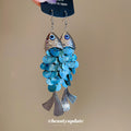 Layered Shell Fish Drop Hook Earrings in Gold and Silver Tones view 2
