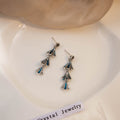 Blue Fan Cascade Gold Tone Long Dangle Stud Earrings view 2