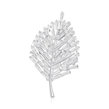 Baguette Crystal Leaf Brooch in 2 Color Styles Metal Pin
