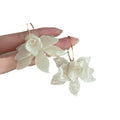 White Resin Flower Hoop Earrings With Gold Tone Hooks view 5