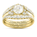 Engraved Round Solitaire Three-Ring Set In Three Metal Tones view 6