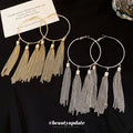 Large Hoop Earrings With Long Chain Tassels Statement Jewelry Pair view 2