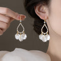 White Shell Petal Crystal Hook Earrings Fashion Earrings view 1