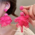 Chiffon Flower Pearl Statement Stud Earrings For Women view 3