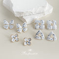 Blue White Porcelain Flower Triangle Geometric Butterfly Studs view 3