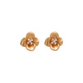 Gold Tone Flower Stud Earrings With Clear Crystal Centers view 5