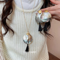 Shell Disc Shell Stud Tassel Earrings Pendant Necklaces Four view 1