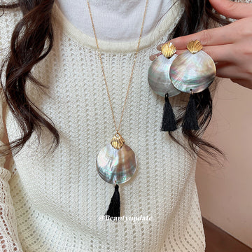 Shell Disc Shell Stud Tassel Earrings Pendant Necklaces Four