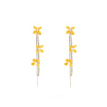 Yellow Flower Clear Stone Long Chain Tassel Stud Earrings view 5