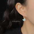 Gold Mint Green Enamel Butterfly Hook Earrings Matching Pair view 2