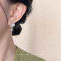 Gold Pearl Rose Flower Drop Earrings With Clear Stones view 2