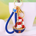 Jeweled Fortune Sailing Ship Keychains with Braided Wrist Loops view 5