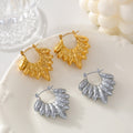 Textured Leaf Cluster Hoop Earrings In Gold Or Steel view 4