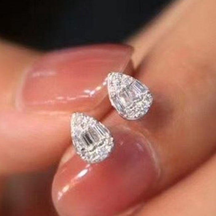 Pear Teardrop CZ Stud Earrings Gold and Silver Tone