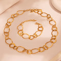 Gold Irregular Oval Circle Link Necklace Bracelet Earrings view 2
