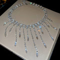Silver Crystal Fringe Statement Choker Rhinestone Tassel Necklace view 1
