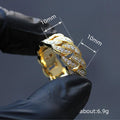 Gold Cuban Link Pave Clear Stone Band Ring Metal Alloy view 3