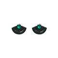 Dark Metal Fan Multi Row Crystal Stud Earrings Three Colors view 5