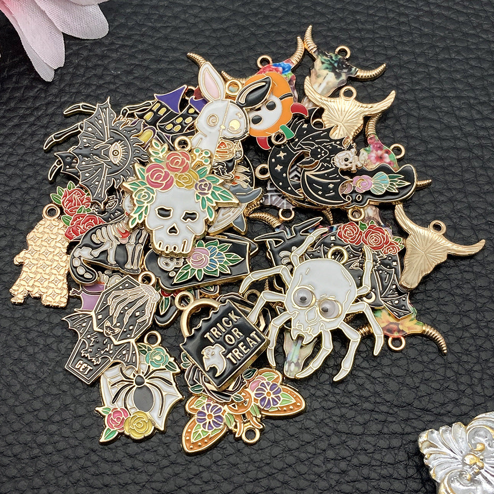 Enamel Zinc Alloy Ghost Skull Bat Charm Pendant for DIY Halloween Earrings Keychain