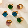 Large Oval Cat Eye Stone Rings Green Blue Gray Gold view 2