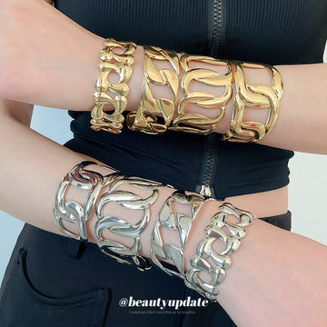 Metal Hollow Open Cuff Bangles Gold Silver Eight Styles