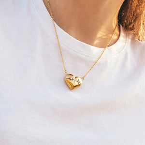 Heart ECG Pulse Pendant Necklace Gold Or Steel Cable Chain