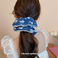 White Or Navy Floral Oversized Ruffle Bow Ponytail Hair Tie view 3