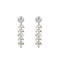 Silver Leaf Wheat Spray Pearl Look Long Stud Earrings view 5