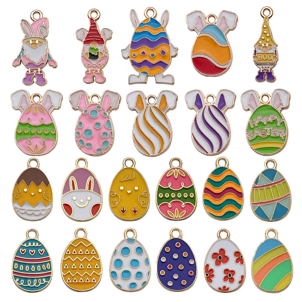 Enamel Zinc Alloy Easter Rabbit Egg Charm Pendant for DIY Earrings and Necklace Making