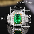 Green Emerald Cut Halo Three Band Ring Set With Clear Crystal Accents view 4