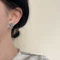 Silver Flower Stud Earrings Gray Pearl Crystal Petals view 3