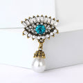 Evil Eye Crystal Brooch with Hanging Pearl in Two Tones view 2