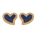 Heart Stud Earrings Navy Enamel And Metal Crystal Halo view 5