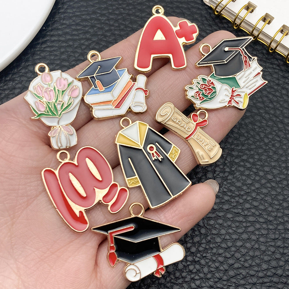 Enamel Zinc Alloy Graduation Cap Exam Theme Charm Pendant for Necklaces and Keychains