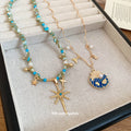 Blue Bead Celestial Charm Layered Necklace Decorative Jewelry view 2