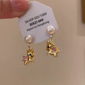 Gold Enamel Horse Pearl Stud Earrings Decorative Jewelry view 2