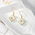 Gold Tone Diamond-Shaped Pressed Flower Drop Earrings in Five Designs view 3