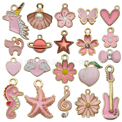 Colorful butterfly charms arranged on a light background