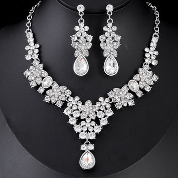 Black Silver Tone Five Point Star Five Designs Metal Necklace and Earring Set