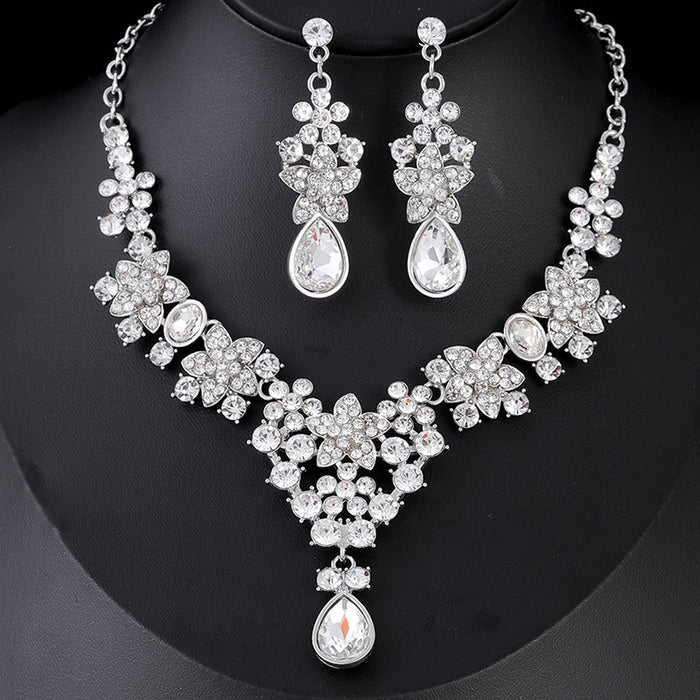 Black Silver Tone Five Point Star Five Designs Metal Necklace and Earring Set