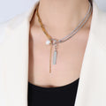 Paperclip Rhinestone Chain Pearl Bar Tag Necklace Bracelet view 4