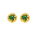 Gold Openwork Leaf Emerald Green Round Stud Earrings view 5