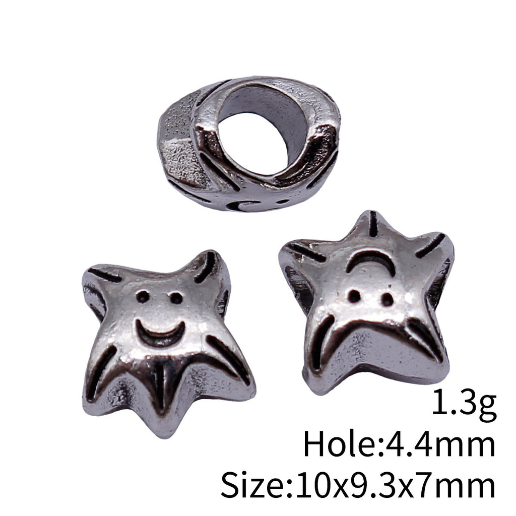 10x9.3x7mm 1.3g Antique Silver Zinc Alloy Smiley Starfish Large Hole Beads for Bracelet Jewelry Making