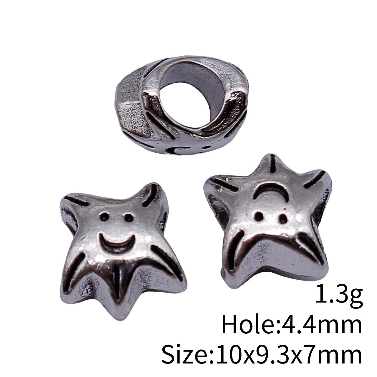 10x9.3x7mm 1.3g Antique Silver Zinc Alloy Smiley Starfish Large Hole Beads for Bracelet Jewelry Making