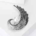 Curved Rhinestone Feather Brooch with Large Pearl Accent view 4
